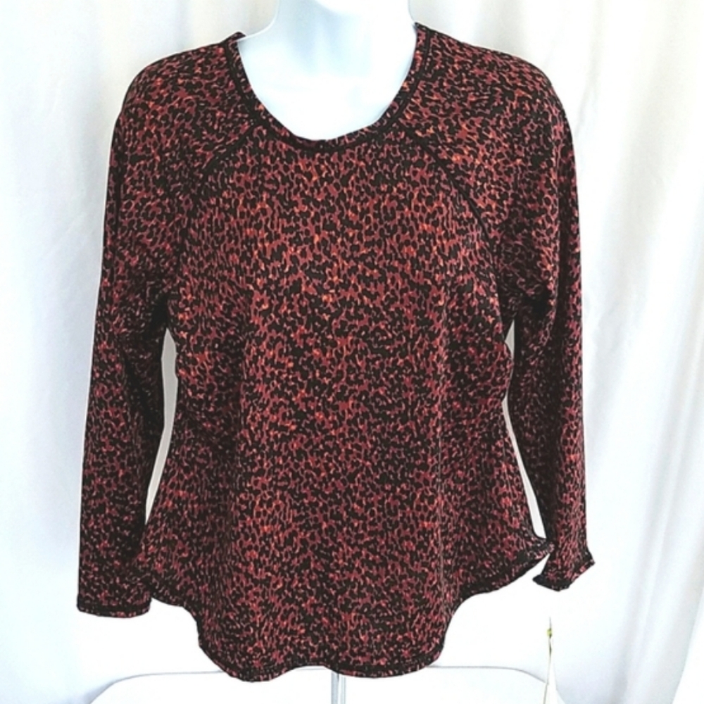 All in Motion Long Sleeve Crew Neck Rash guard UPF50+ Black Brown Size 14W